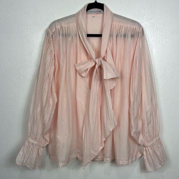 The Tailor & His Lover Tops - The Tailor & His Lover Bow Bow Shirt Oversized Fit In Pale Pink Size S